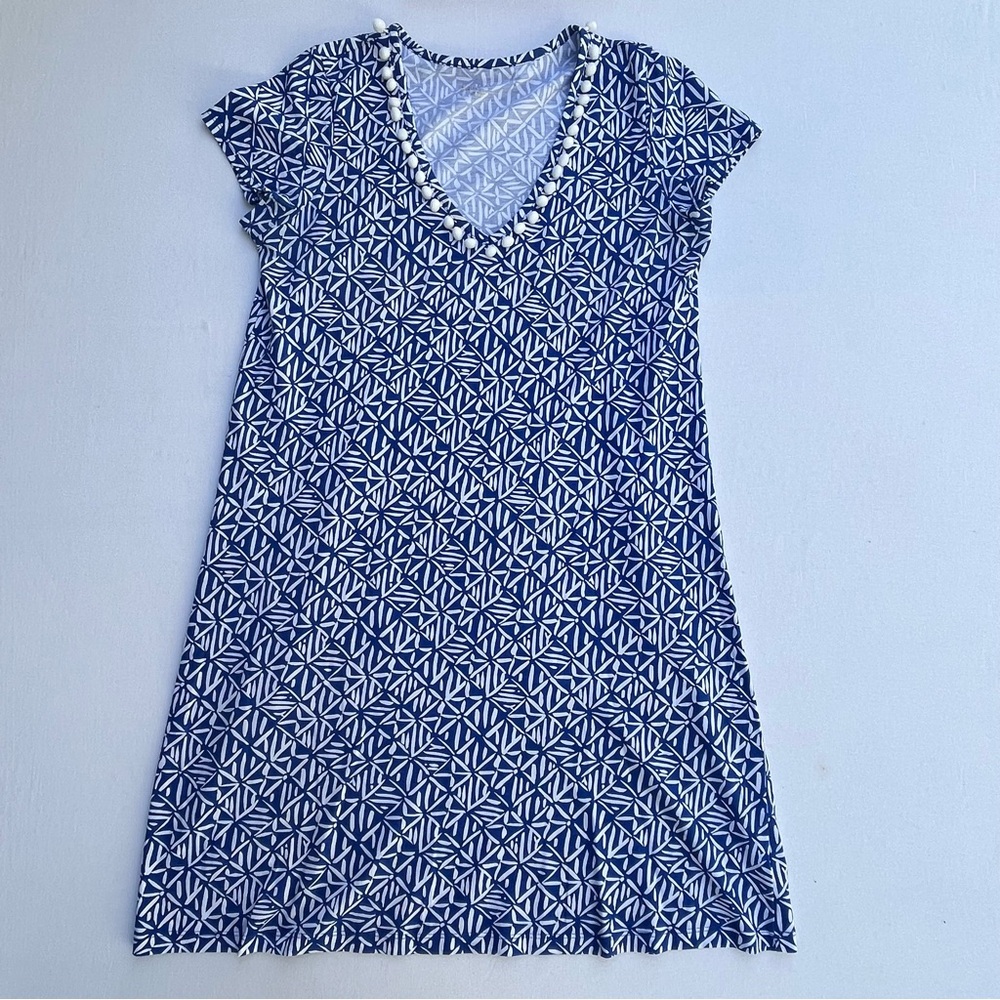 Lilly Pulitzer Women’s Blue Easy Peasy Beach Pom-Pom Cotton Summer Dress size M